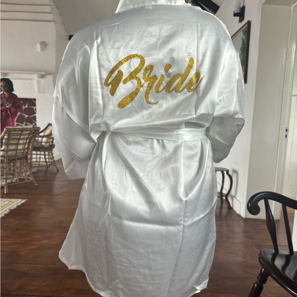 Bride Satin Robe with Gold Glitter Script